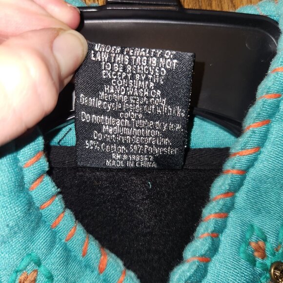 Black Southwestern Embroidered Zip-Up Jacket W/ Bull & Cross Accents Size M - Picture 8 of 8